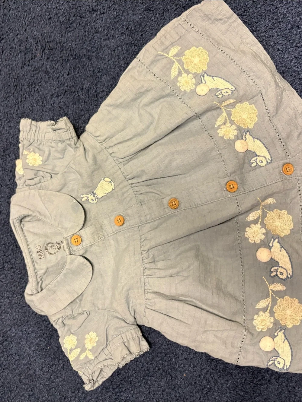M&S Beatrix Potter Light Blue Embroidered Button-Front Dress